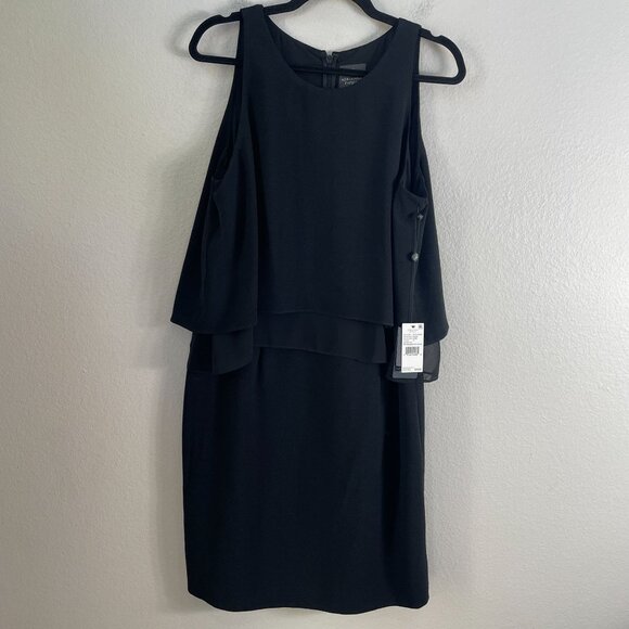 NEW Adrianna Papell Womens 14 Pop Over Tiered Dress Chiffon Black Sleeveless - Picture 8 of 9